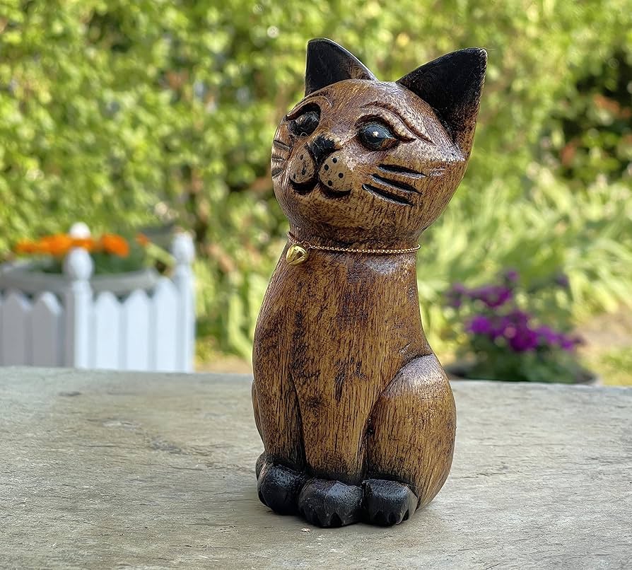 Amazon.com: Land of Simple Treasures Hand Carved Wooden Cat Statue